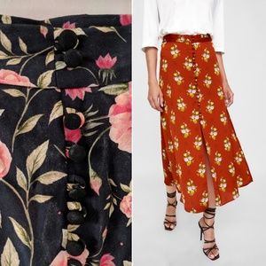 ZARA Women Midi Floral Skirt Grunge / Romantic Sml